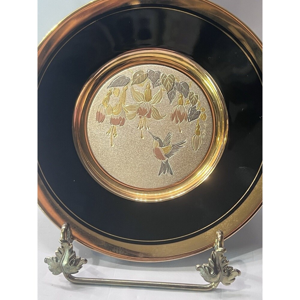 24 K gold Dynasty Gallery Chokin Collection Japanese Plate Hummingbird Flowers